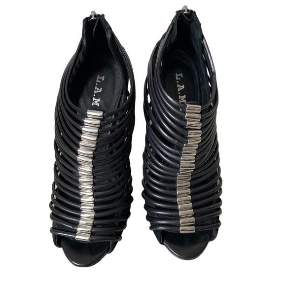 LAMB L.A.M.B. Walcot Black Leather Bootie Sandal Heels size 8 - Picture 2 of 12